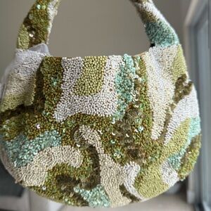 Made in India viral beaded bag green blue camo beaded